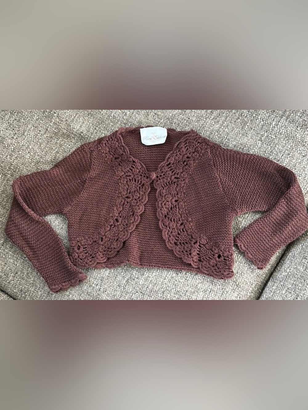 ✨ Rare Editions Girls Brown Cropped Shrug Cardigan ✨ size 10/12 Large